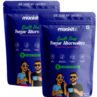 Two packages of munkito Guilt Free Sugar Alternative Monk Fruit Sweetener on a white background.