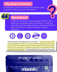Blue monk fruit extract packaging with text about sweetness and safety.